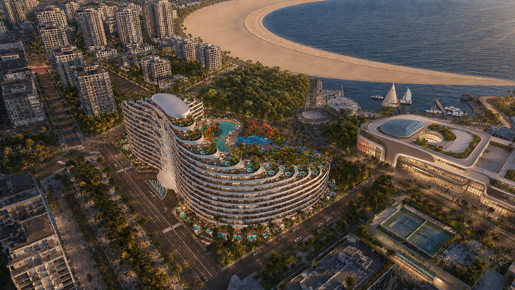 Skyline view of Deluxe Residence towers in Sunny Isles Beach, Florida.
