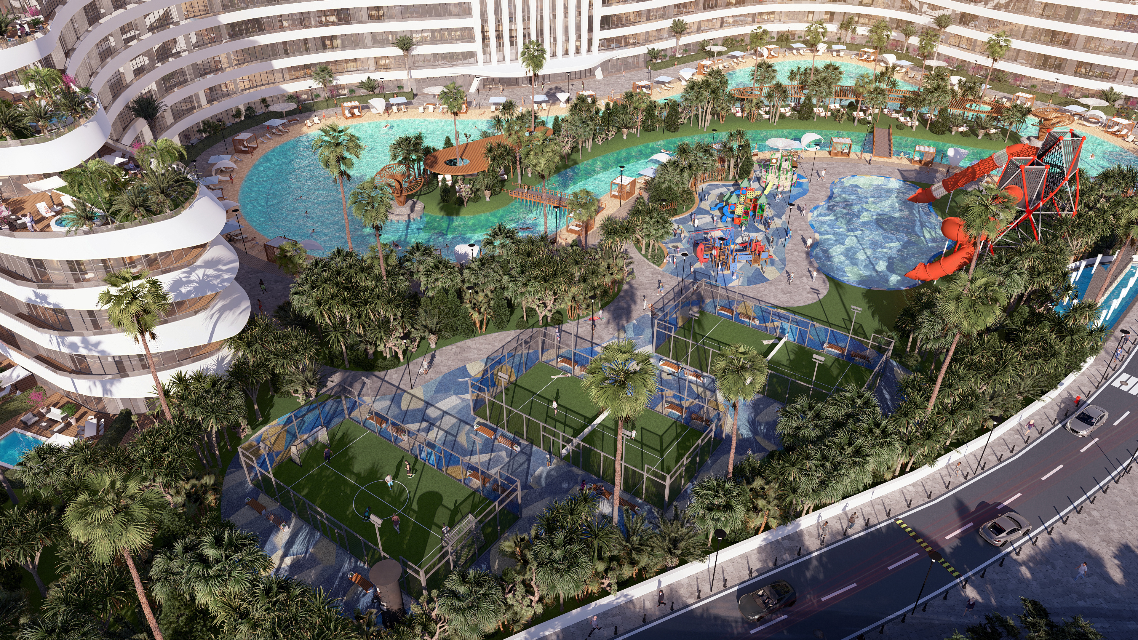 Deluxe Residence Sunny Isles CGI sunset render on the beach